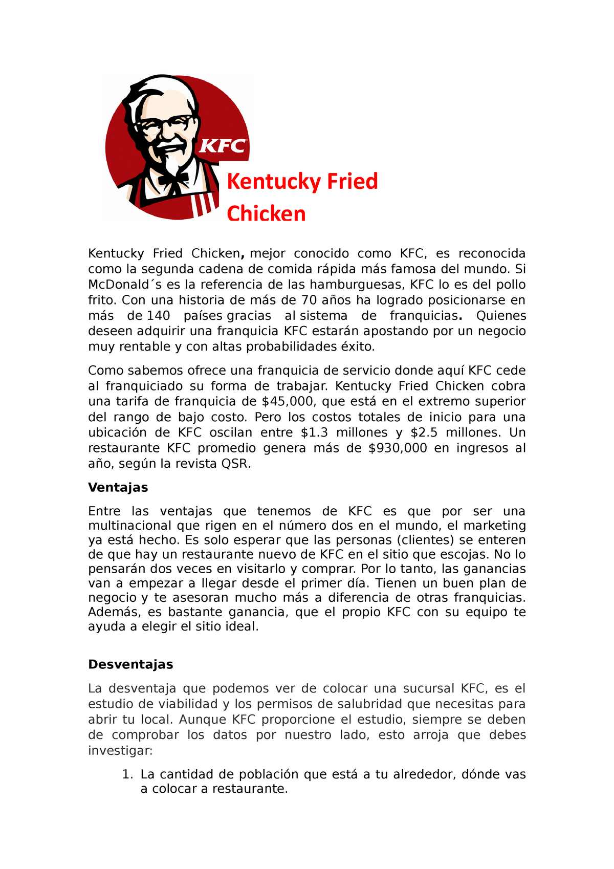 Analizando las ventajas y desventajas de la franquicia KFC para emprender